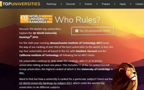 2018QS世界大学生命科学与医学类6大学科排名
