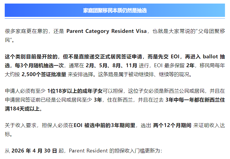 新西兰父母签证越来越“看财力”了：Parent Boost 门槛涨了，父母团聚还在等“中奖”，父母退休移民调整还远吗？