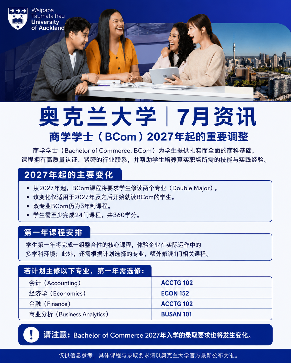 奥克兰大学2027年起商科本科新调整